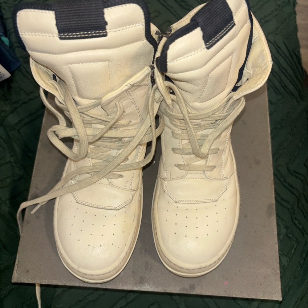 Rick Owens Kids High-Top Sneakers in Cream and Black